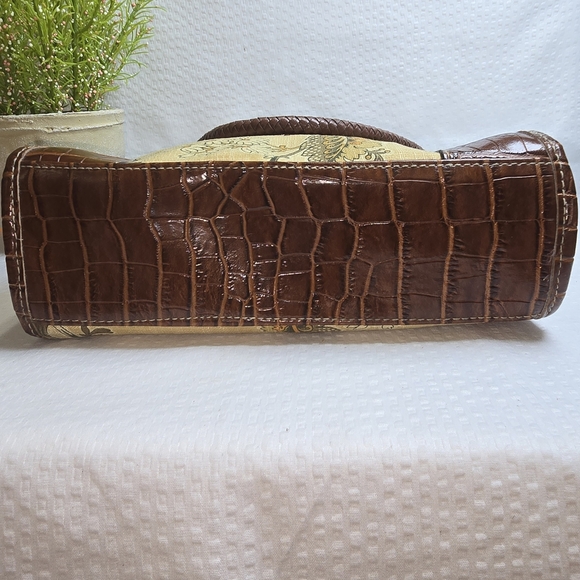 ROSSETTI PURSE VEGAN LEATHER LINEN COTTON BROWN FLORAL GREAT CONDITION - Picture 12 of 13